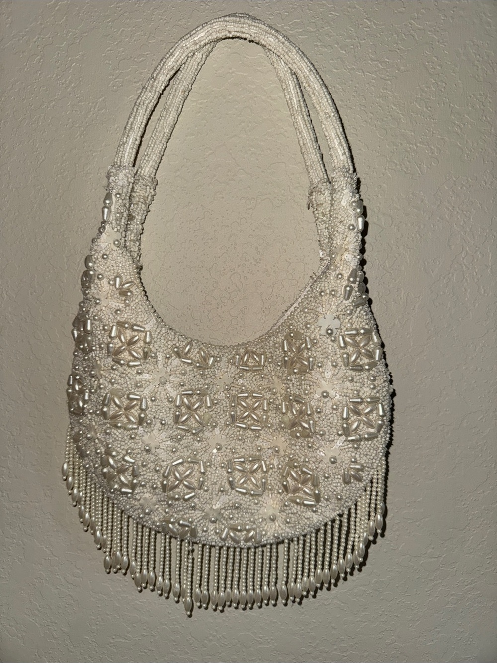 Beaded White Pearl Hobo Shoulder Bag